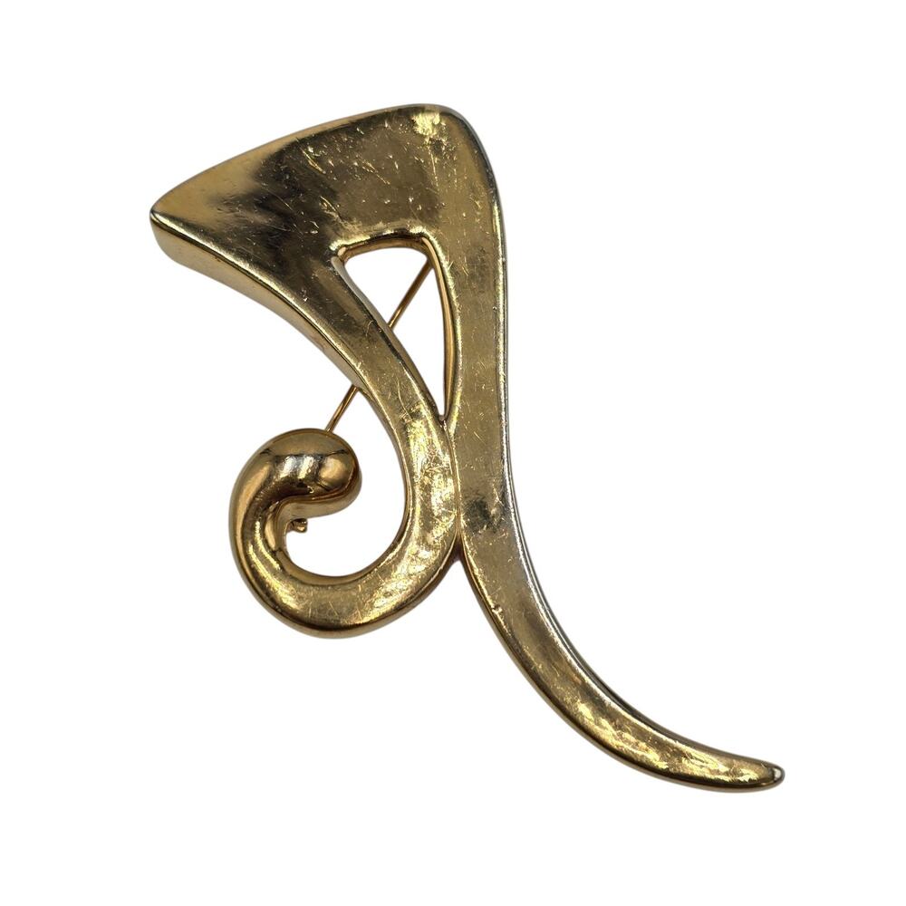 Vintage Givenchy Pi Sign Brooch Pin‎ Gold-Tone 3" Abstract Modern Couture 80's